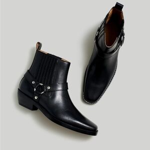 NWT Madewell The Santiago Western Ankle Boot in true black leather 7 comfortable